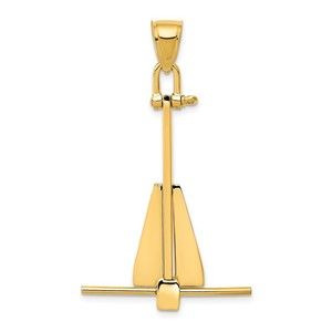 10k Yellow Gold Nautical  3D Moveable Anchor Small Necklace Charm Pendant